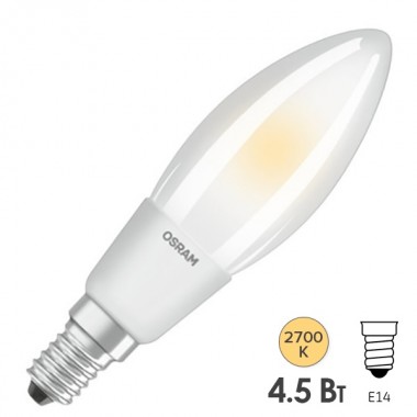 Обзор Лампа филаментная светодиодная свеча Osram LED P Retrofit CLAS B 40 DIM 4.5W/827 FR E14 Filament