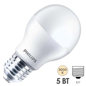 Купить Светодиодная лампа Philips LED Bulb A60 5W (55W) 220V E27 3000K 500lm L104x58mm (матов./тёплый)
