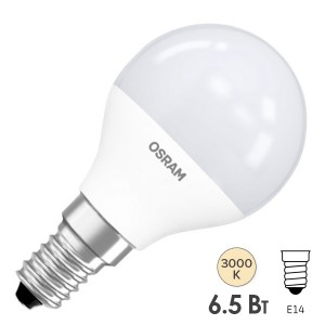 Обзор Лампа светодиодная шарик OSRAM LS CL P 6.5W (60W) 830 220V FR E14 550lm L88x45mm