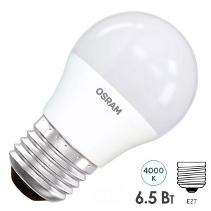 Лампа светодиодная шарик OSRAM LED LS CL P 6.5W/840 (60W) 220V E27 FR 550lm