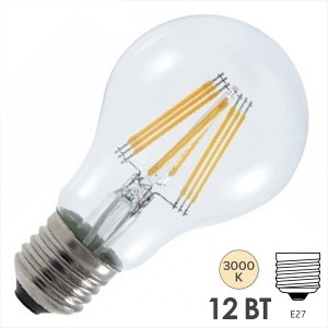 Купить Лампа филаментная светодиодная FL-LED Filament A60 12W 3000К 220V E27 1200Lm теплый свет