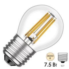 Лампа филаментная светодиодная шарик FL-LED Filament G45 7.5W 3000К 220V 750lm E27 теплый свет