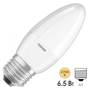 Обзор Лампа светодиодная свеча Osram LED CLAS B FR 60  6.5W/830 240° 550lm 220V E27