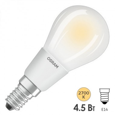 Купить Лампа филаментная светодиодная шарик Osram LED P Retrofit CLAS 40 DIM 4.5W/827 FR 470lm E14 Filament