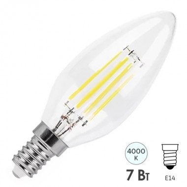Обзор Лампа филаментная светодиодная свеча Feron LB-166 7W 230V E14 4000K 760lm DIM filament белый свет