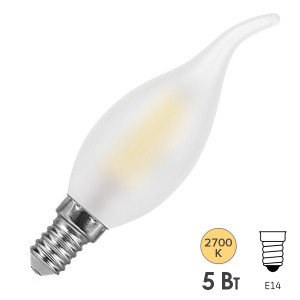 Купить Лампа филаментная светодиодная свеча на ветру матовая Feron LB-59 5W 2700K 230V 510lm E14 filament