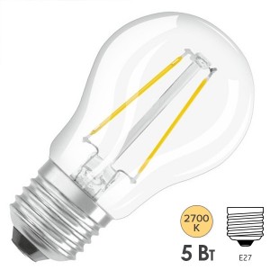 Купить Лампа филаментная светодиодная шарик Osram LED PCL P40D 5W 827 230V CL E27 DIM 470lm Filament