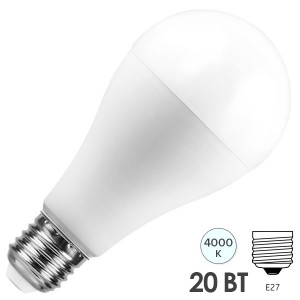 Лампа светодиодная Feron LB-98 A65 20W 4000K 230V E27 белый свет