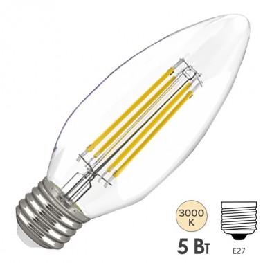 Купить Лампа LED C35 свеча прозрачная 5Вт 230В 3000К E27 серия 360° IEK 615845