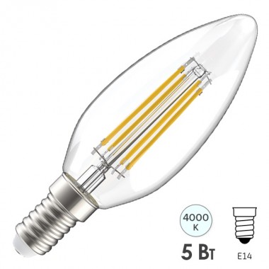 Купить Лампа LED C35 свеча прозрачная 5Вт 230В 4000К E14 серия 360° IEK 615876