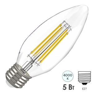 Купить Лампа LED C35 свеча прозрачная 5Вт 230В 4000К E27 серия 360° IEK 615906