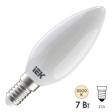 Купить Лампа LED C35 свеча матовая 7Вт 230В 3000К E14 серия 360° IEK 616293