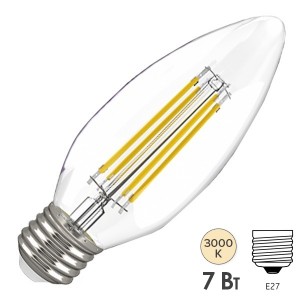 Купить Лампа LED C35 свеча прозрачная 7Вт 230В 3000К E27 серия 360° IEK 615968