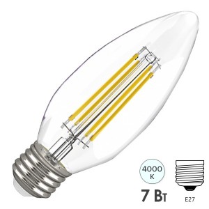 Купить Лампа LED C35 свеча прозрачная 7Вт 230В 4000К E27 серия 360° IEK 616026