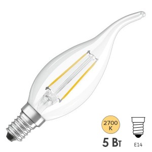 Отзывы Лампа филаментная светодиодная свеча на ветру Osram LED SCL BA 60 5W/827 230V CL E14 600lm Filament