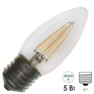 Купить Лампа филаментная светодиодная свеча Osram LED SCL B 60 5W/840 230V CL E27 600lm Filament