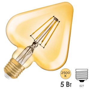 Обзор Лампа филаментная светодиодная Osram сердце Vintage 1906 LED CL GOLD 4.5W/824 E27 L165x125mm