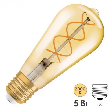 Купить Лампа филаментная светодиодная Osram спираль Vintage 1906 LED CL Edison GOLD 5W/820 E27 L140x64mm