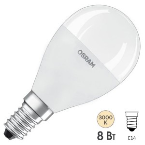 Лампа светодиодная Osram LED шарик LS CLASSIC P 8W (75W) 830 230V FR E14 800lm 240° 15000h