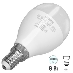 Обзор Лампа светодиодная Osram LED шарик LS CLASSIC P 8W (75W) 840 230V FR E14 800lm 240° 15000h