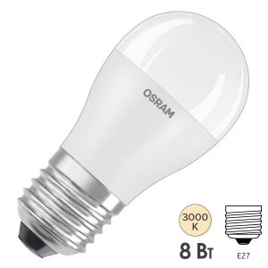 Отзывы Лампа светодиодная Osram LED шарик LS CLASSIC P 8W (75W) 830 230V FR E27 800lm 240° 15000h
