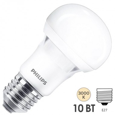 Обзор Лампа светодиодная Philips LEDBulb A60 10W 3000K 220V E27 710lm HV ECO