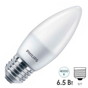 Лампа светодиодная свеча Philips ESS LEDCandle B38 6.5W (75W) 4000K 220V E27 FR 650lm