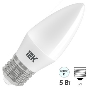 Обзор Лампа светодиодная ECO C35 свеча 5Вт 230В 4000К E27 IEK