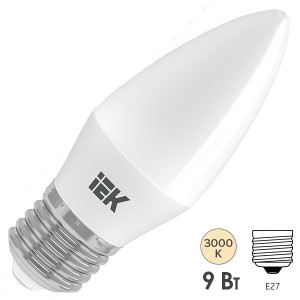 Обзор Лампа светодиодная ECO C35 свеча 9Вт 230В 3000К E27 IEK 611168