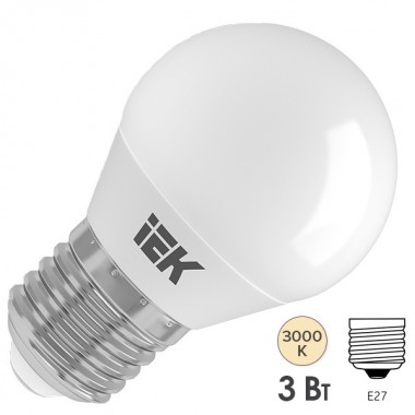 Обзор Лампа светодиодная ECO G45 шар 3Вт 230В 3000К E27 IEK