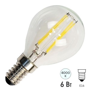 Купить Лампа филаментная светодиодная шарик Osram LED SCL P 75 6W/840 230V CL E14 800lm Filament