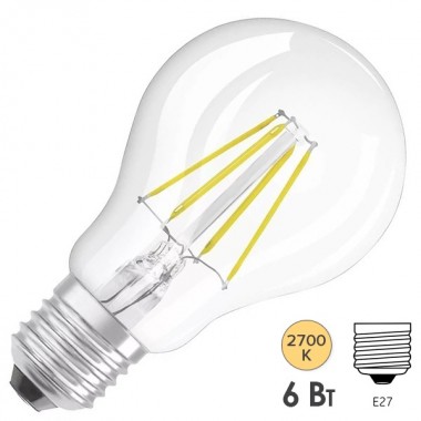 Обзор Лампа филаментная светодиодная шарик Osram LED SCL P 75 6W/827 230V CL E27 800lm Filament