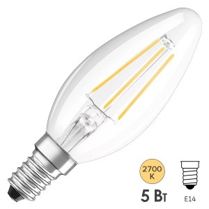 Купить Лампа филаментная светодиодная свеча Osram LED SCL B 60 DIM 5W/827 230V CL E14 520lm Filament