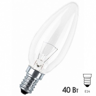 Обзор Лампа накаливания свеча Osram CLASSIC B CL 40W E14 прозрачная