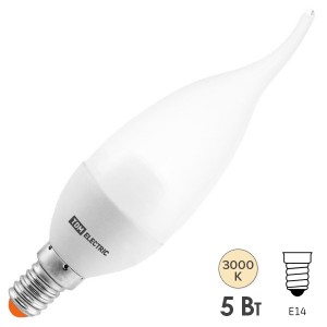 Купить Лампа светодиодная WFC37-5 Вт-220 В -3000 К–E14 (свеча на ветру) TDM
