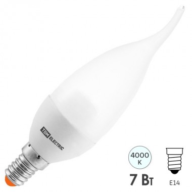 Обзор Лампа светодиодная WFС37-7 Вт-230 В -4000 К–E14 (свеча на ветру) TDM