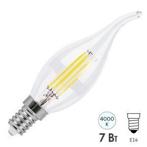Лампа филаментная светодиодная свеча на ветру Feron LB-67 7W 4000K 230V E14 filament белый свет