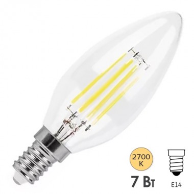 Купить Лампа филаментная светодиодная свеча Feron LB-166 7W 230V E14 2700K 740lm DIM filament теплый свет