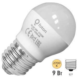 Купить Лампа светодиодная шарик FL-LED GL45 9W 2700К 220V E27 840LM d45x80mm