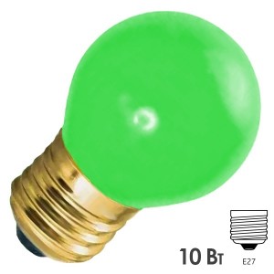 Лампа накаливания e27 10 Вт зеленая колба