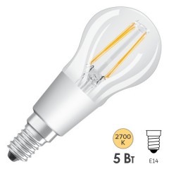 Лампа филаментная светодиодная шарик Osram P CLAS P 40 DIM 5W 2700K 230V CL 470lm E14 Filament