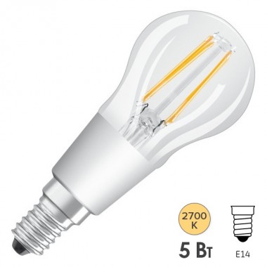 Отзывы Лампа филаментная светодиодная шарик Osram P CLAS P 40 DIM 5W 2700K 230V CL 470lm E14 Filament