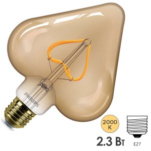 Обзор Лампа светодиодная Philips LED Classic 2.3W (12W) Heart E27 2000K GOLD 125Lm (871869959349000)