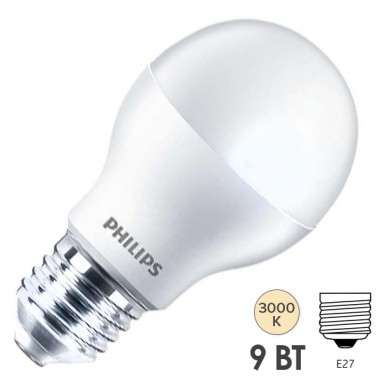 Купить Лампа светодиодная Philips ESSENTIAL LEDBulb A60 9-80W E27 3000K 220V 900lm теплый белый свет