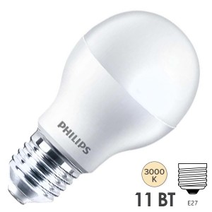 Лампа светодиодная Philips ESSENTIAL LEDBulb A60 11-95W E27 3000K 220V 1250lm теплый белый свет