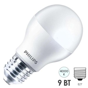 Лампа светодиодная Philips ESSENTIAL LEDBulb A60 9-80W E27 4000K 220V 900lm белый свет