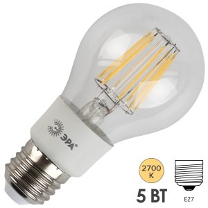 Лампа филаментная светодиодная груша ЭРА F-LED A60-5W-827-E27 686119