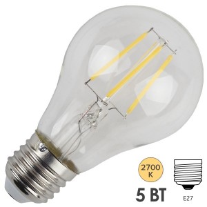 Лампа филаментная светодиодная груша ЭРА F-LED A60-5W-827-E27 5055945528978
