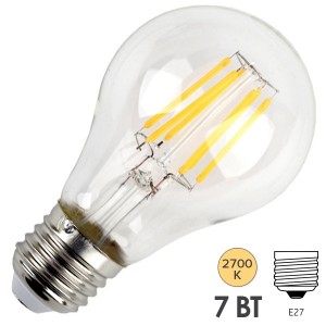 Лампа филаментная светодиодная груша ЭРА F-LED A60-7W-827-E27 50563060430
