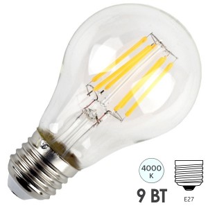 Купить Лампа филаментная светодиодная груша ЭРА F-LED A60-9W-840-E27 043093